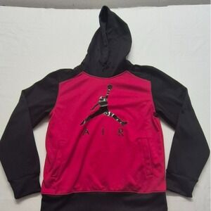 Nike Air Jordan Jumpman Boys Therma-fit Hoodie Red & Black Front Pockets YLG